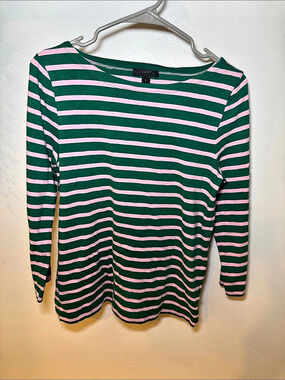 J.Crew Long-Sleeve Striped Boatneck T-Shirt Striped Cotton Long Sleeve in Green